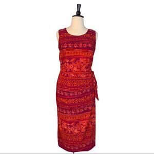 Vintage R&K Originals Women's Red Tropical Floral Faux Wrap Midi Dress Size 14W